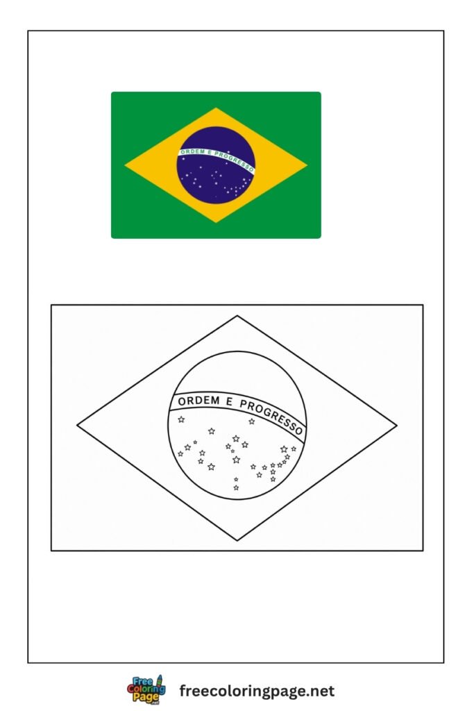brazil flag coloring page with colored reference
