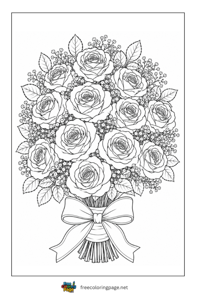 bridal rose bouquet coloring page