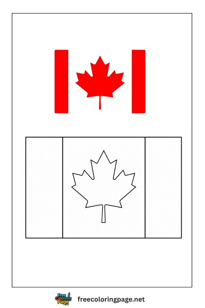 canada flag coloring page with colored reference