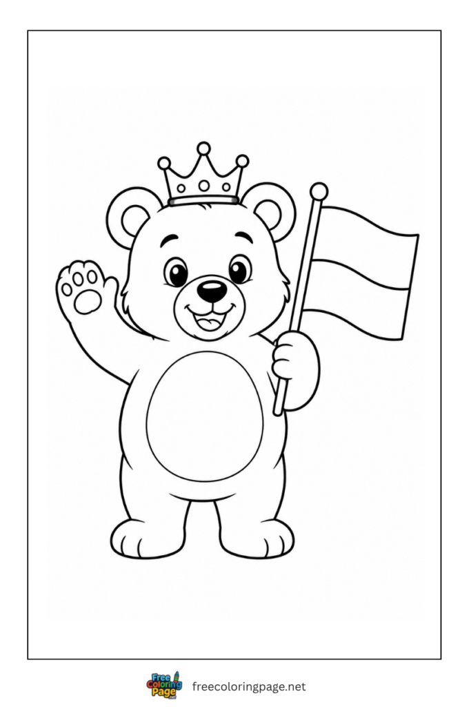 cute bear waving monaco flag coloring page
