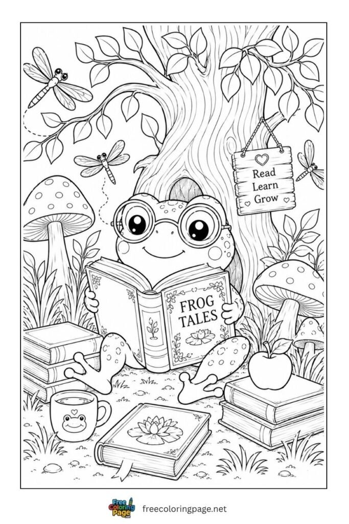fog cozy reading under tree coloring page
