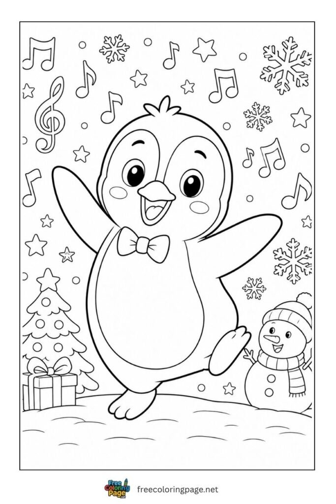Happy cartoon penguin coloring page 