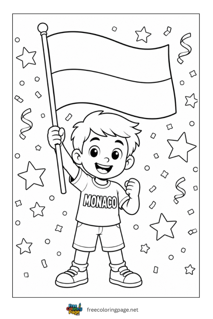 child holding monaco flag coloring page