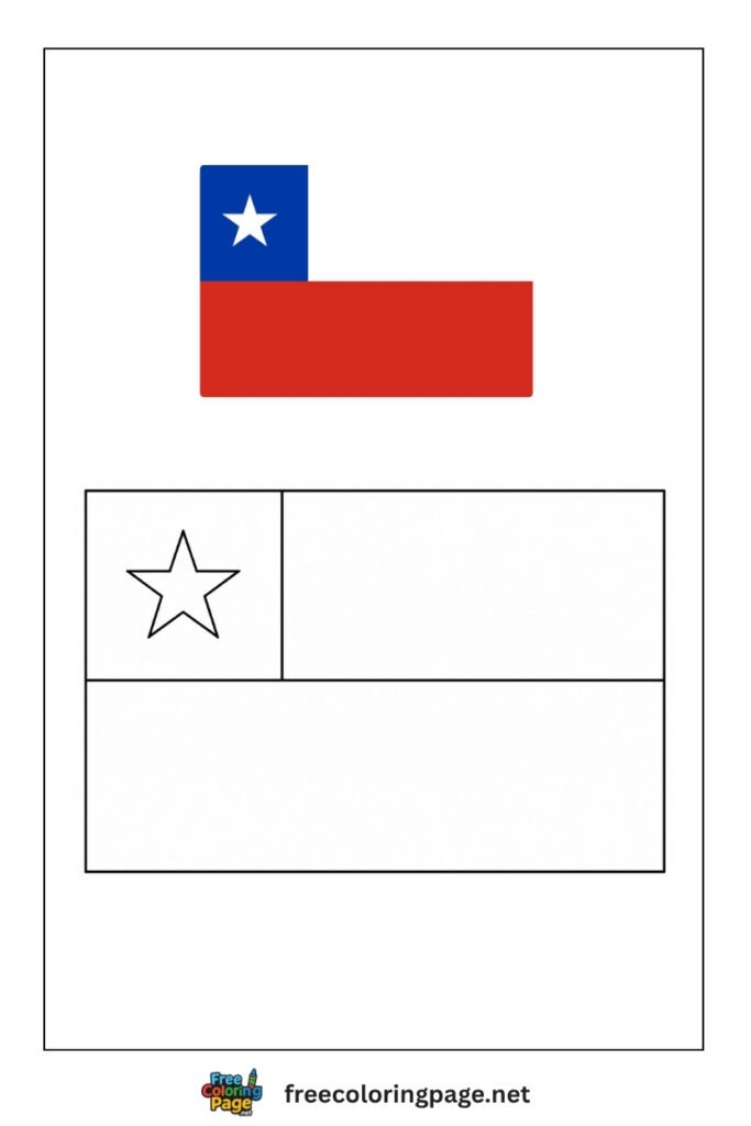 chile flag coloring page with colored reference