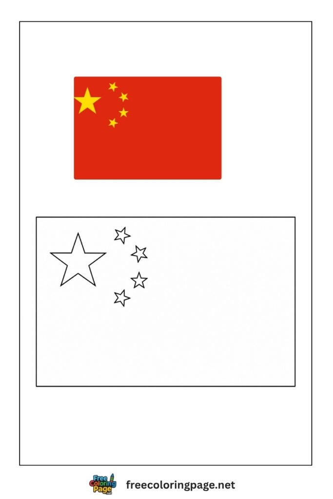 china flag coloring page with colored reference