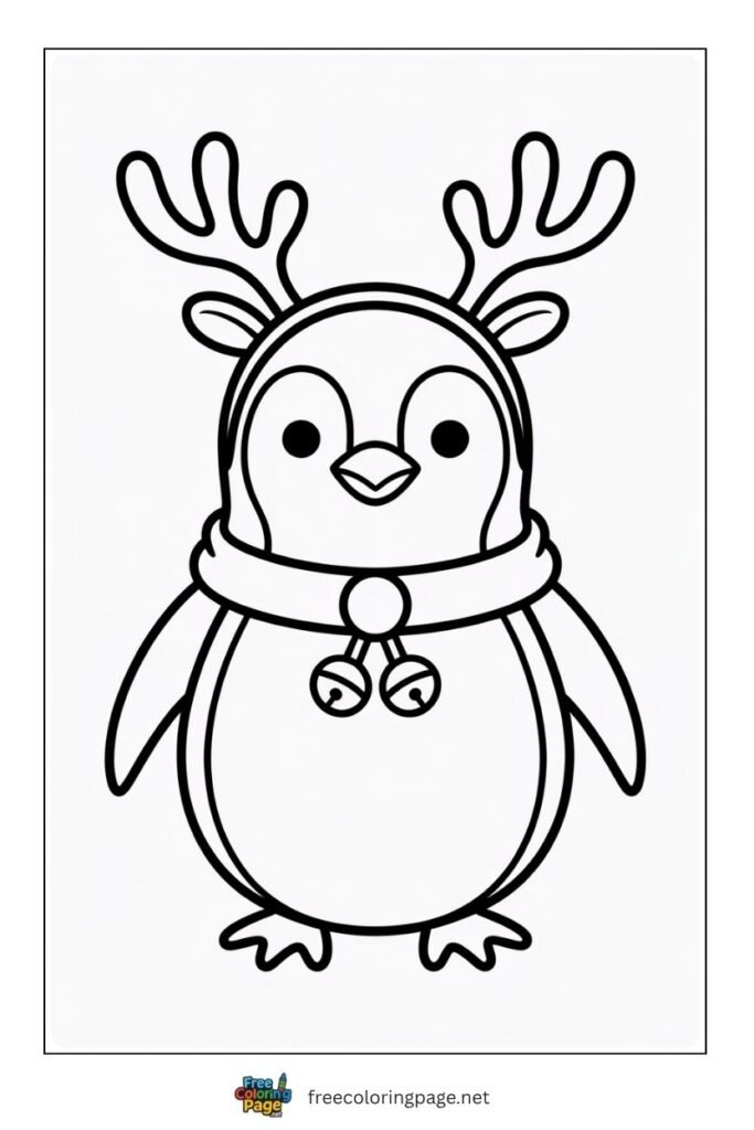 Penguin wearing reindeer horn coloring page