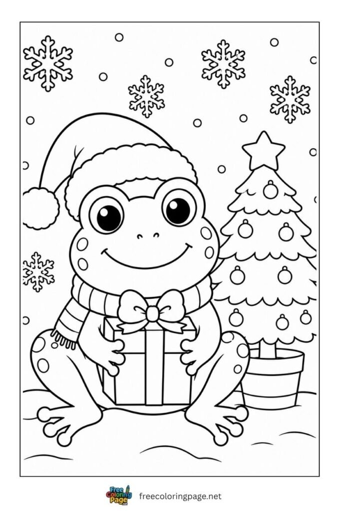 frog christmas coloring page 