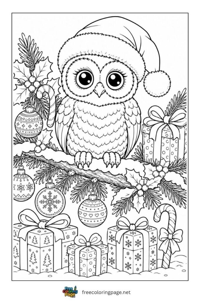owl christmas coloring page