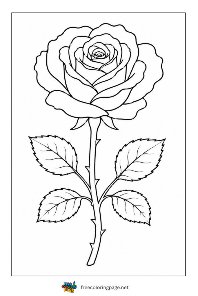 classic rose with long branch coloring page