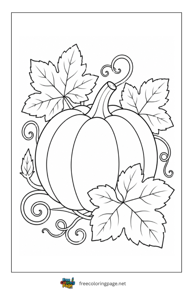 pumpkin and leaves coloring pages