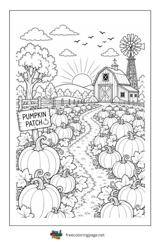 pumpkin patch coloring page - big pumpkins