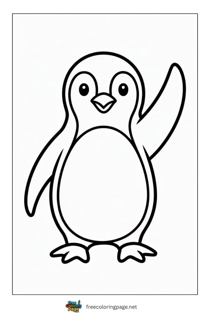 Penguin waving hand coloring page