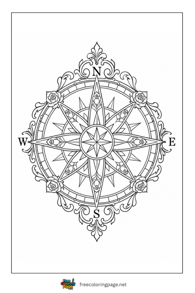 compass rose coloring page