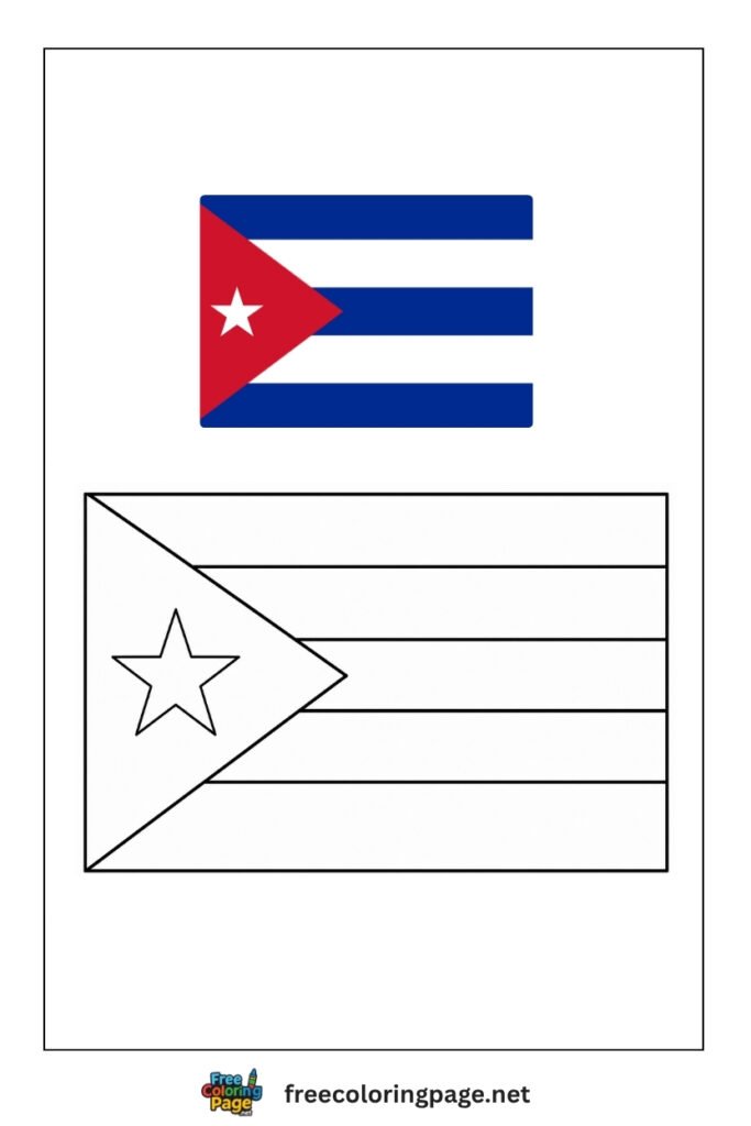 cuba flag coloring page with colored reference