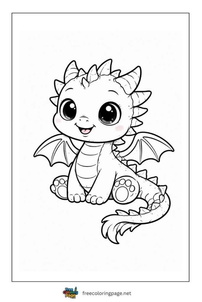 cute baby dragon sitting coloring page