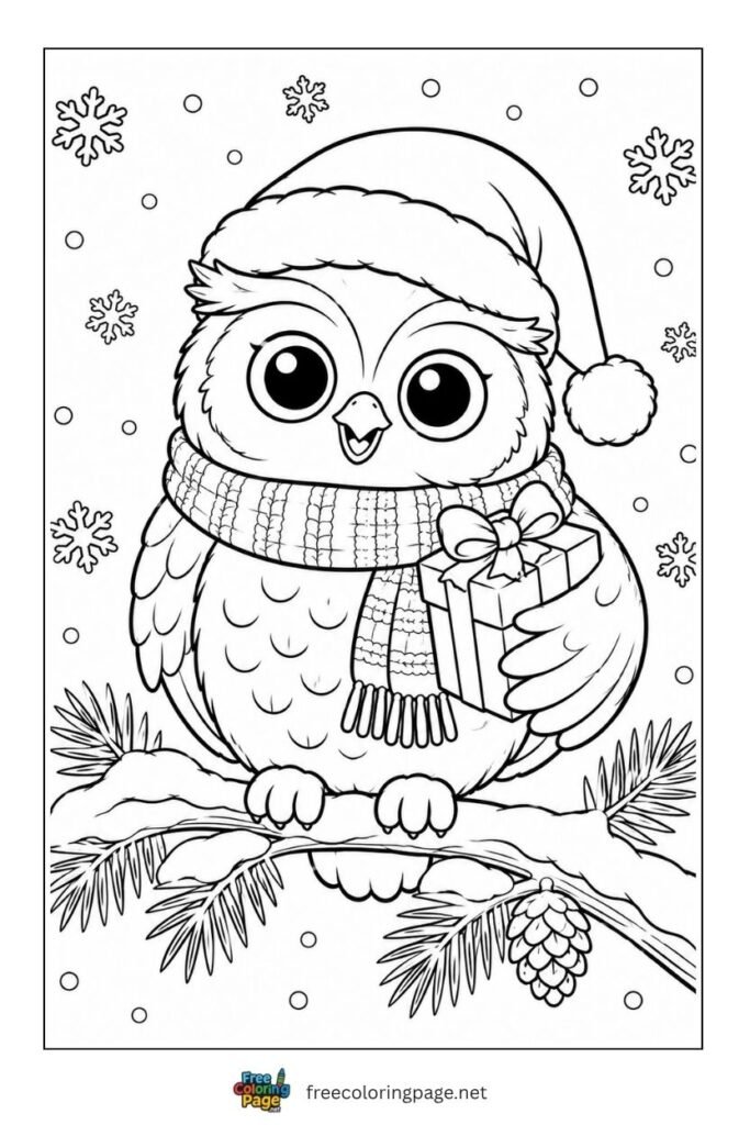 winter owl christmas coloring page