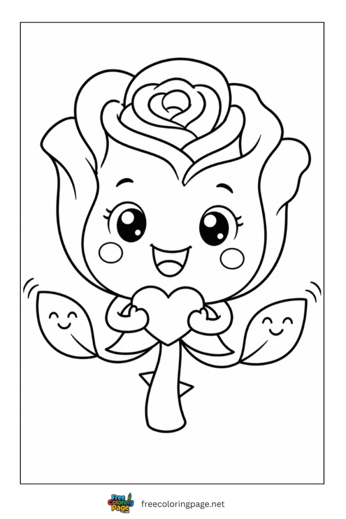 cute rose character coloring page