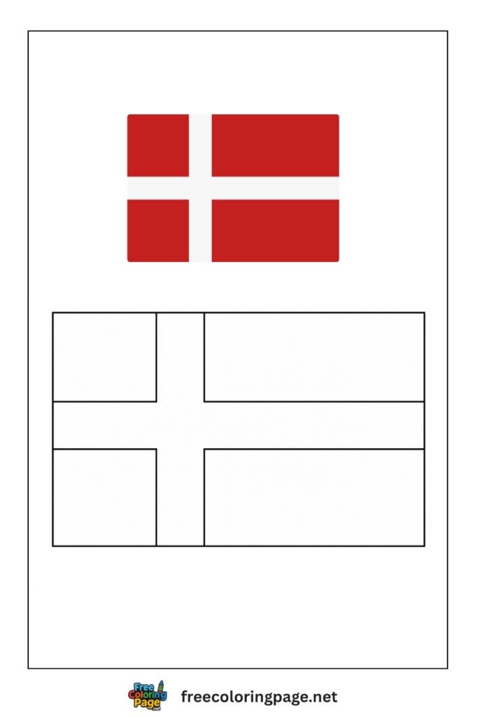 denmark flag coloring page with colored reference