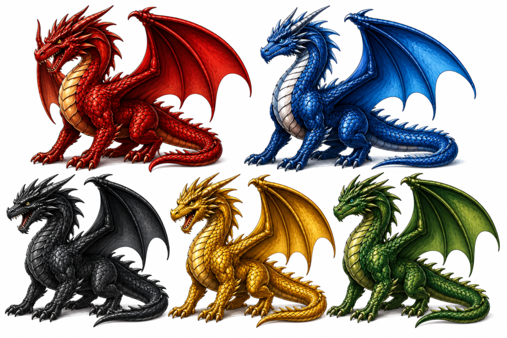 different colors of dragons