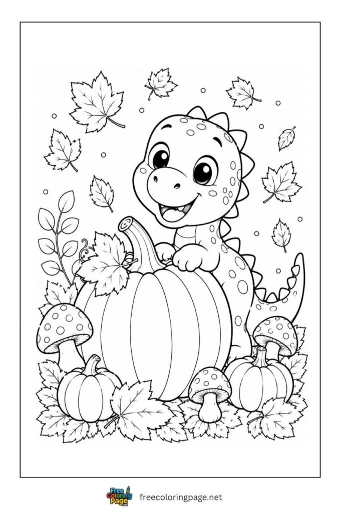 pumpkin and dinosaur coloring page