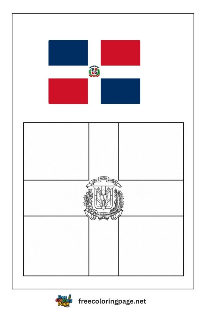dominican flag coloring page with colored reference