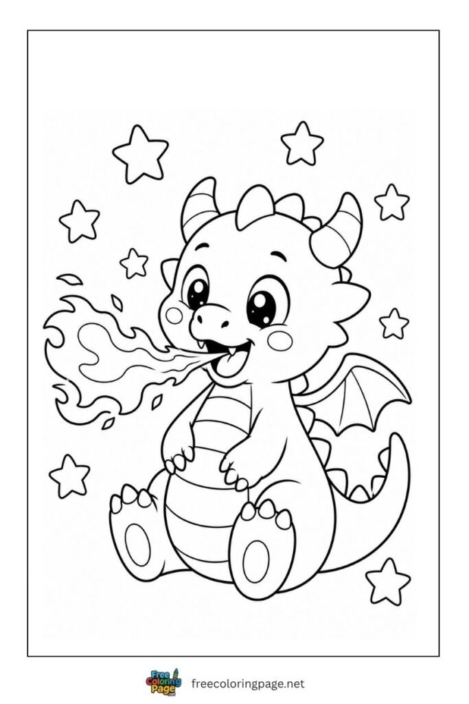baby dragon breathing fire coloring page