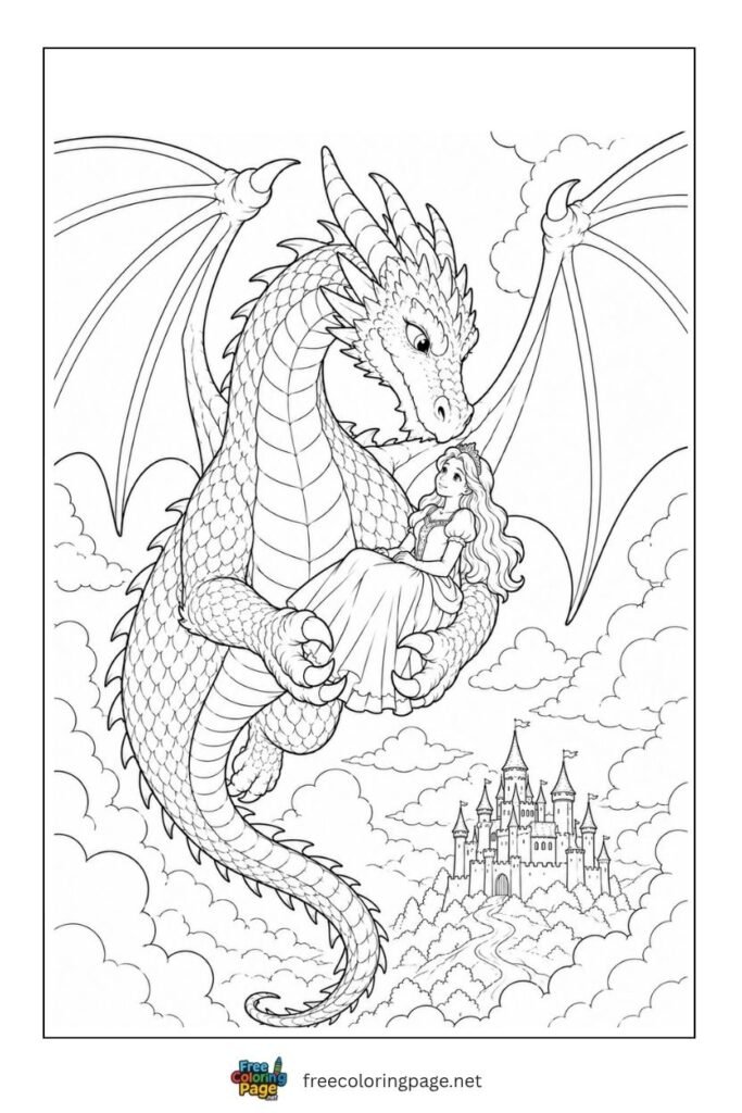 dragon carrying princess coloring page