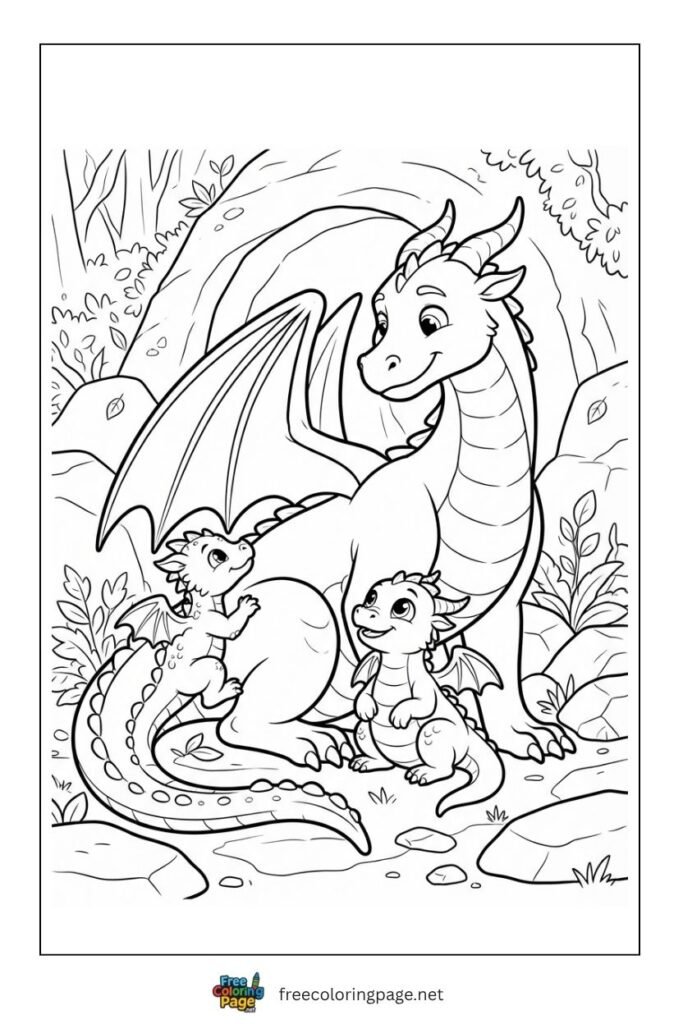 Dragon family coloring page