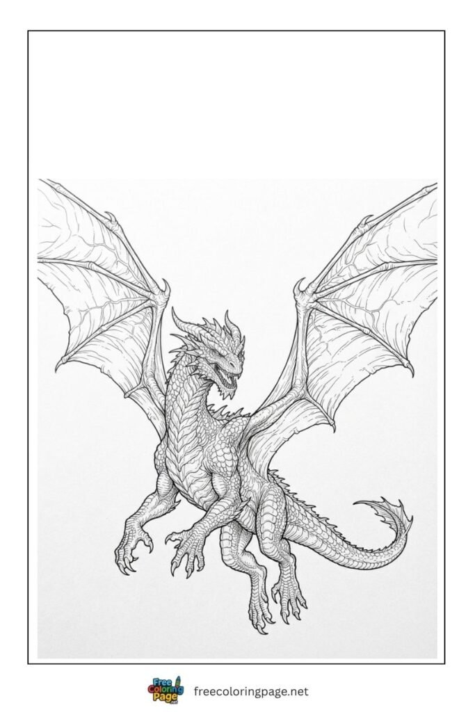dragon flying with full wings open coloring page