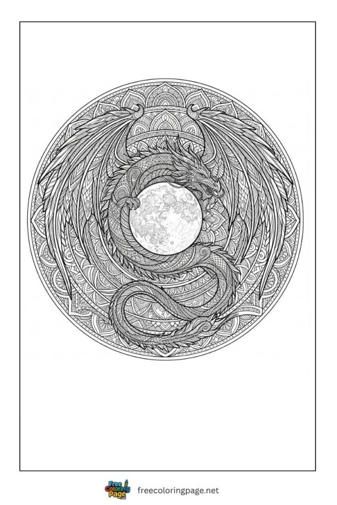 dragon mandala coloring page