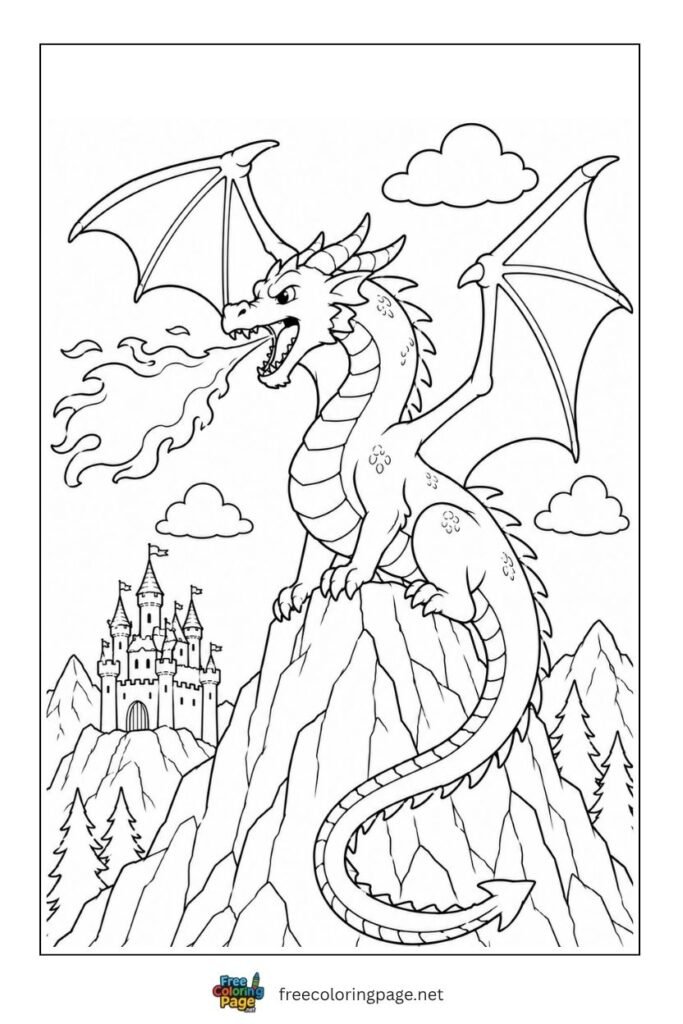 dragon sitting on clif coloring page
