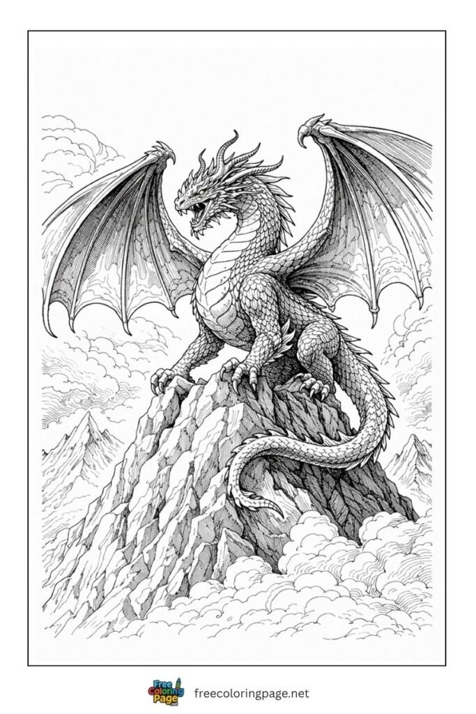 scary dragon realstic coloring page