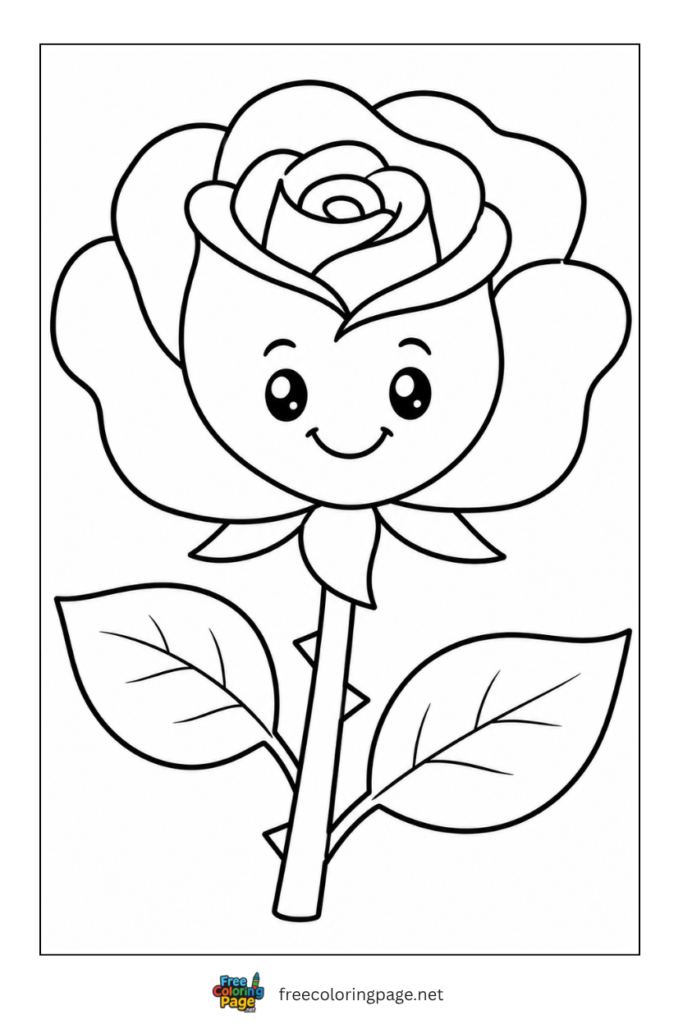 easy rose coloring page for kids