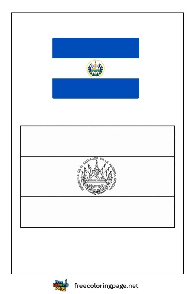 el salvador flag coloring page with colored reference