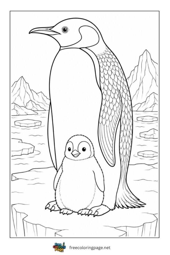 Realistic emperor penguin coloring page