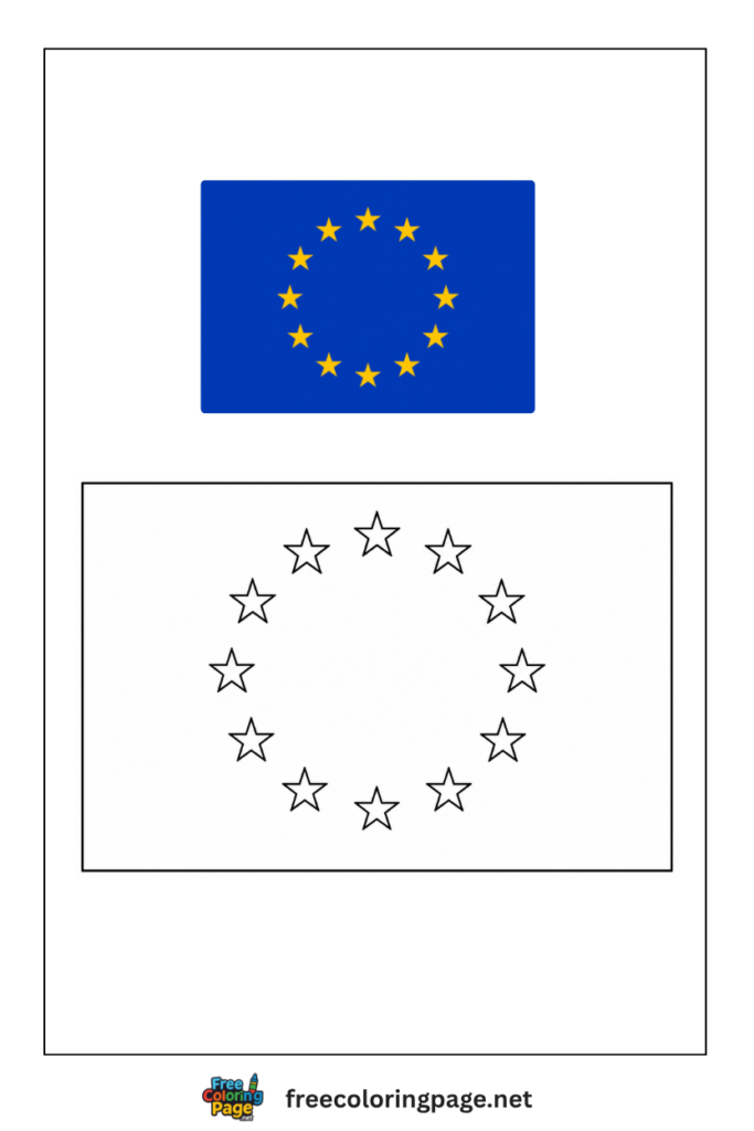 european union flag coloring page with colored reference