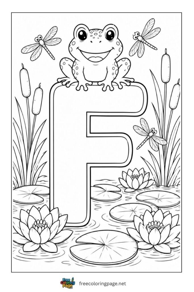 F for frog coloring page 