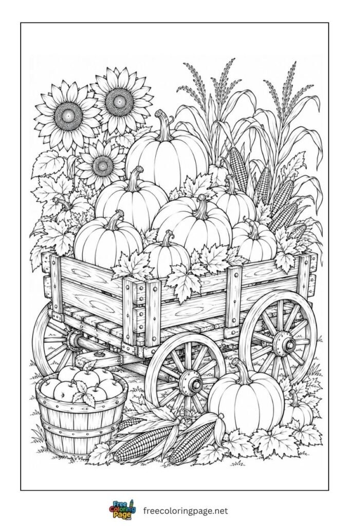 pumpkins pile in fram field coloring page