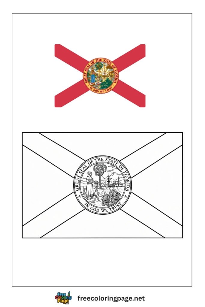 florida flag coloring page with colored reference