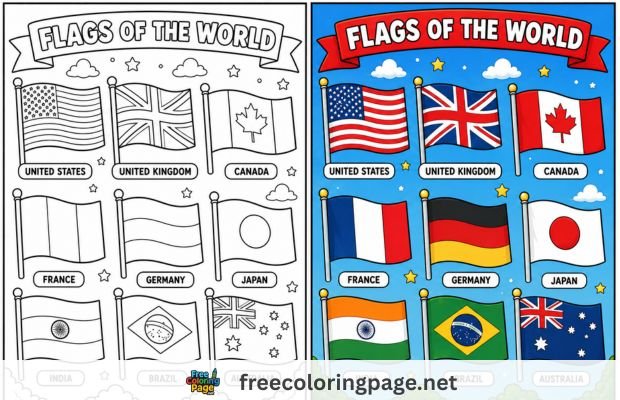 flag coloring pages colored collection
