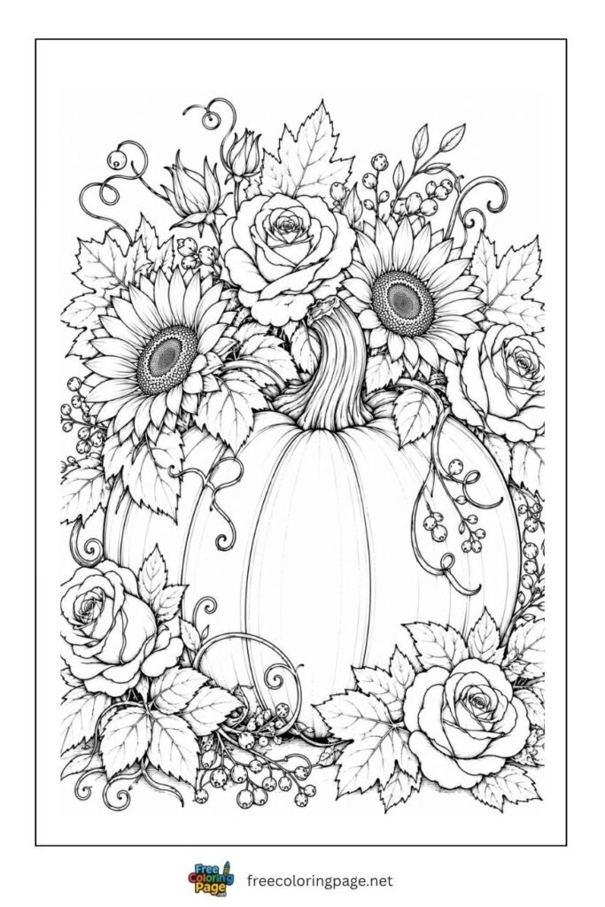 floral pumpkins coloring page
