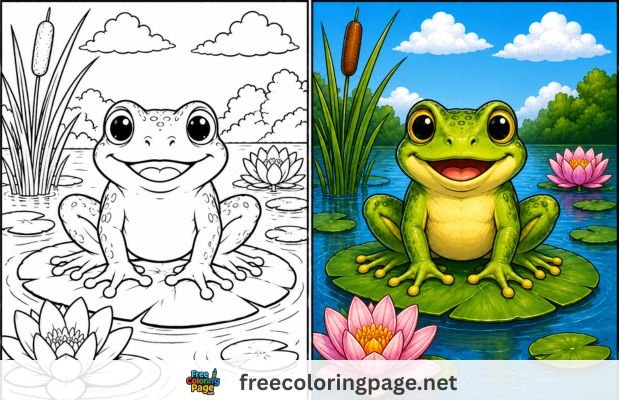 frog coloring pages - colored vs drawing