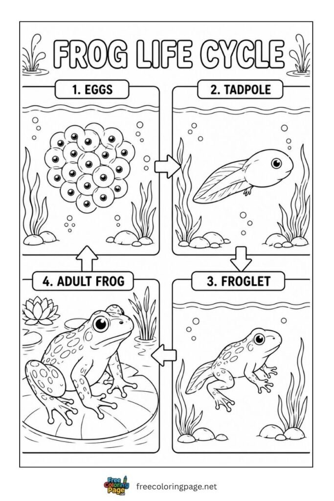 life cycle of frog coloring page 
