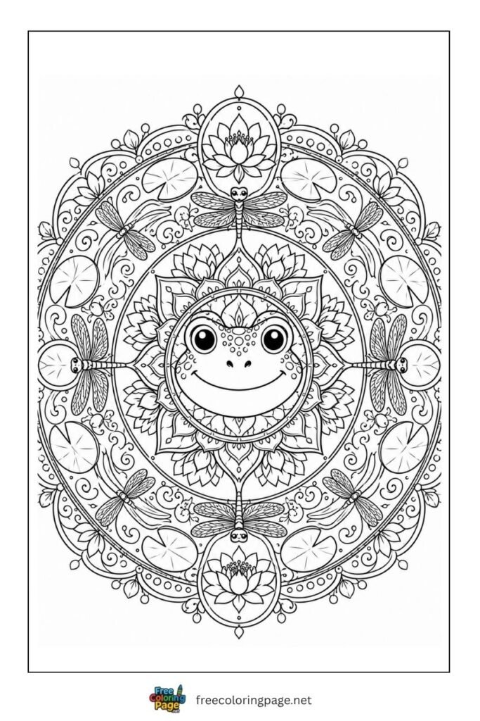 frog mandala coloring page for adult
