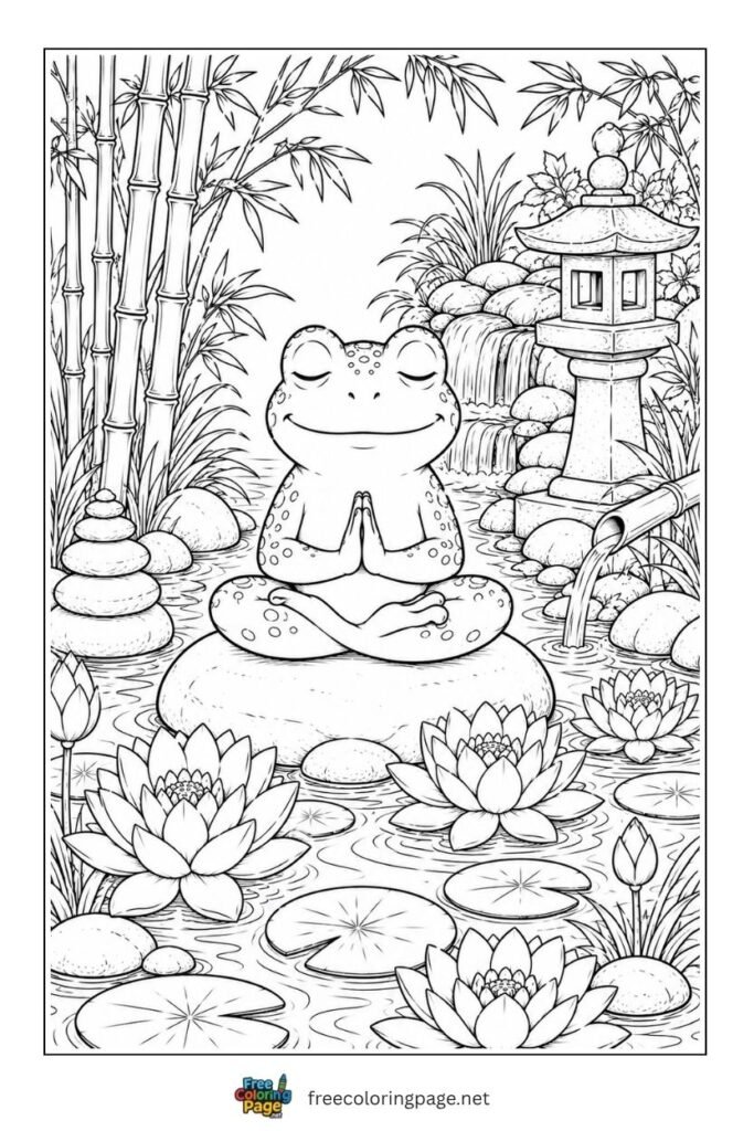 frog morning yoga coloring page