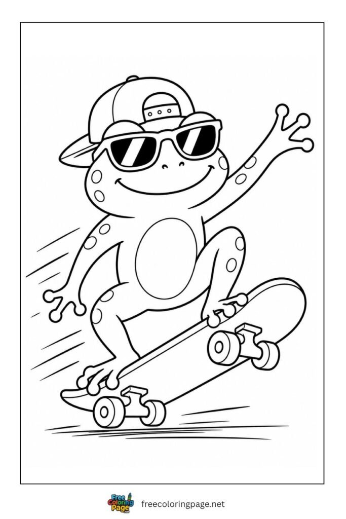 frog on skateboard fun coloring page