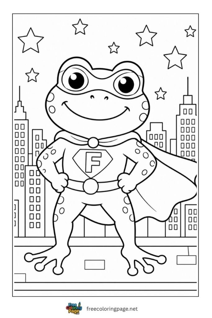 frog as suerhero coloring page