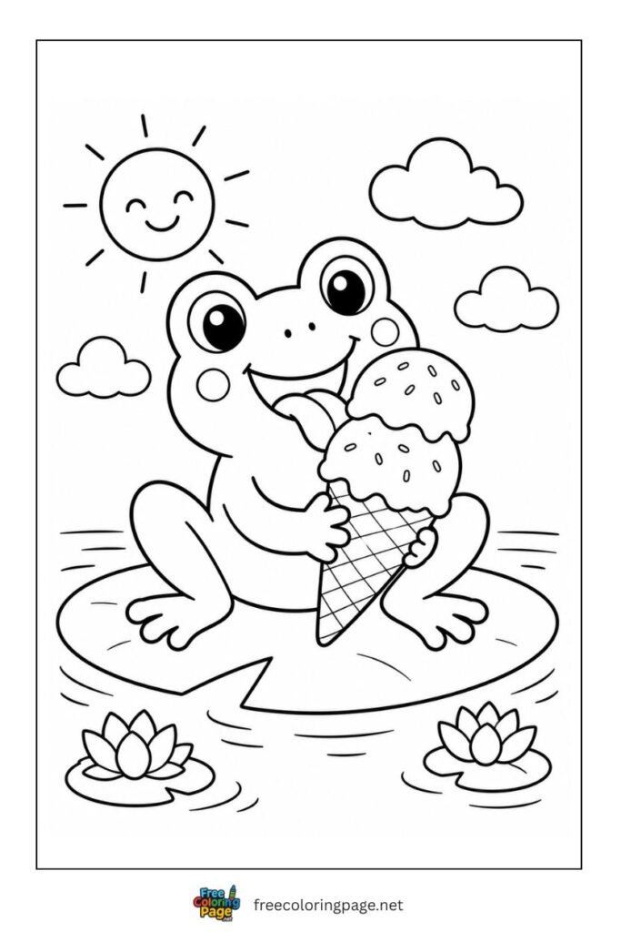 frog eating ice cream coloring page