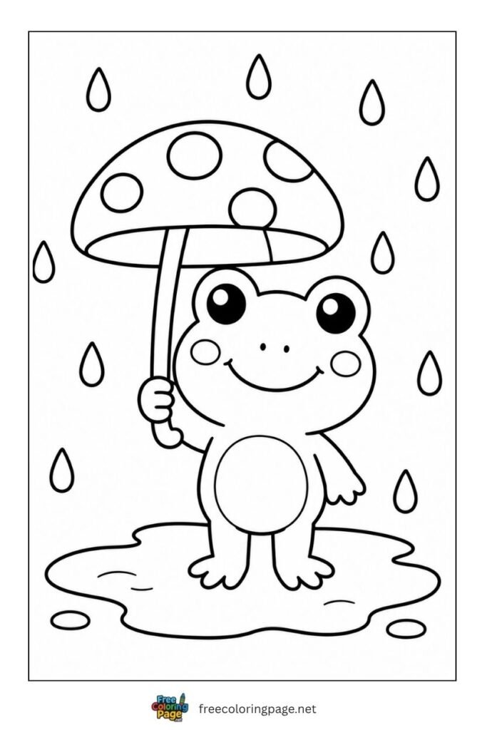 frog with mushroom umbrella coloring page 