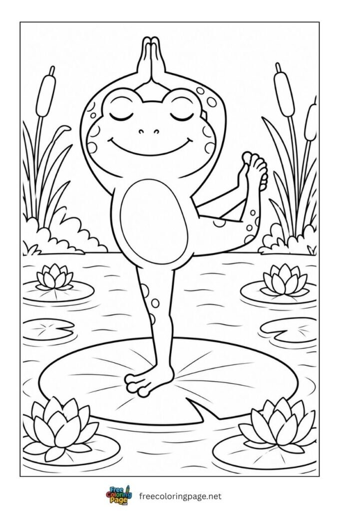 frog doing yoga pose coloring page